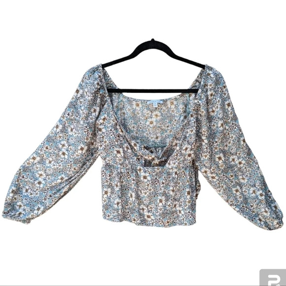 Patrons of Peace Tie Front Long Bishop Sleeve Crop Top Woman's XS Floral  Boho - Picture 1 of 6